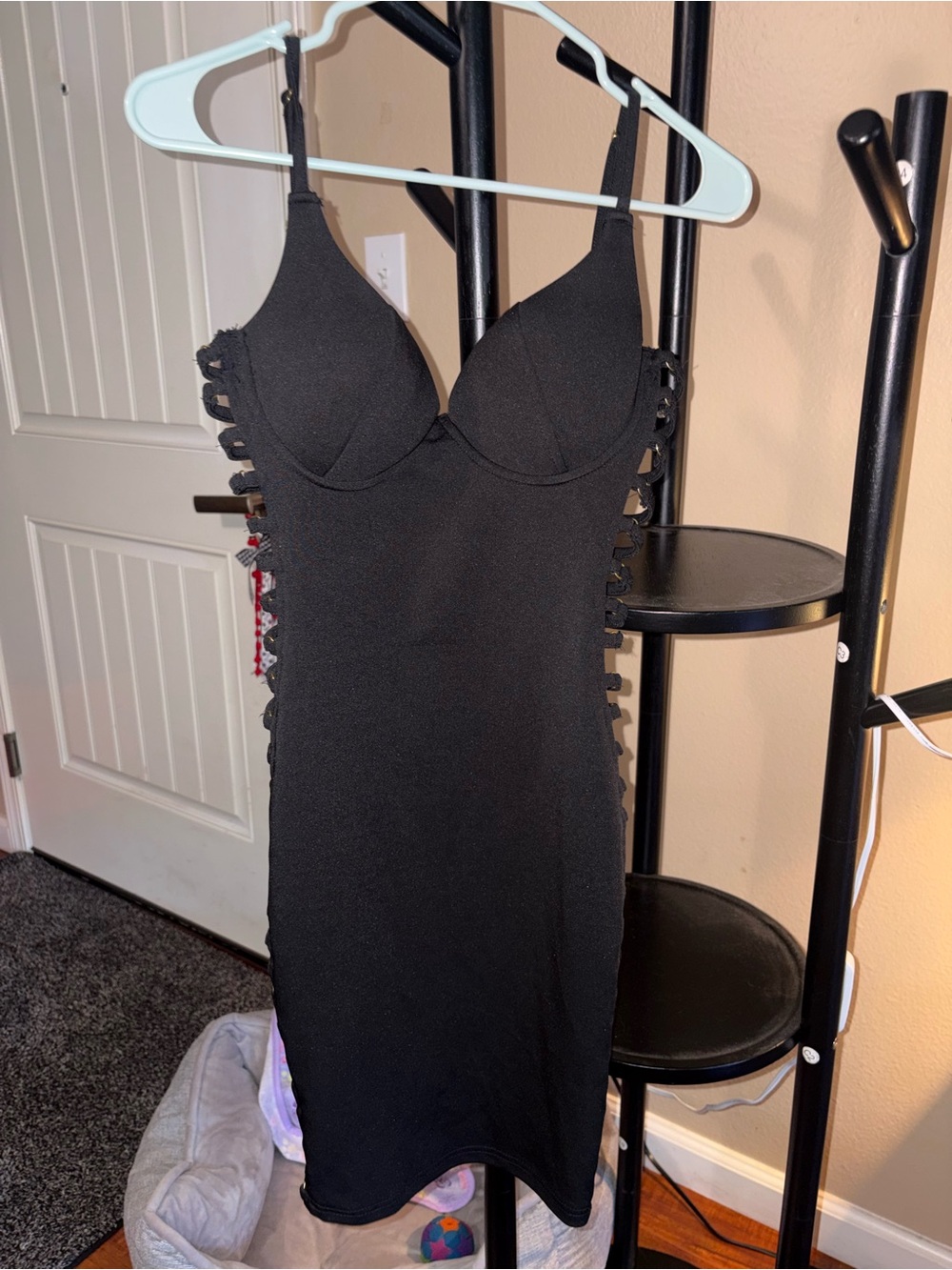 Windsor Black Strappy Side-Lattice Bodycon Dress